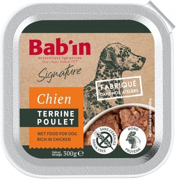 BAB\'IN - Terrine Chien Adulte POULET, Sans C�r�ales & Mono-prot�ine