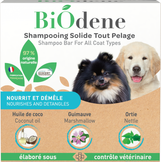 BiOdene - Shampooing Solide tout pelage Huile de Coco, Guimauve et Ortie pour Chien
