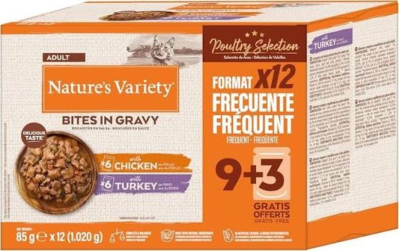 NATURE\'S VARIETY - Multipack 12 Sachets de Bouch�es en Sauce pour Chat (POULET & DINDE)