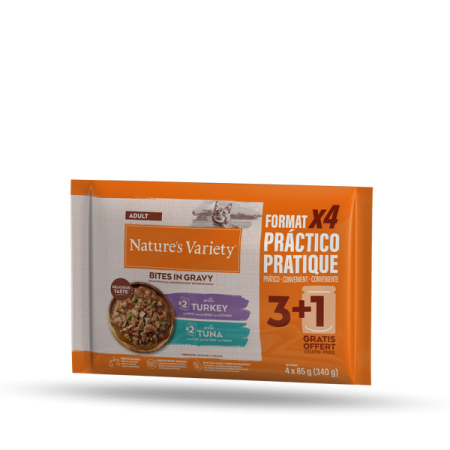 NATURE\'S VARIETY - Multipack 4 Sachets de Bouch&eacute;es en Sauce pour Chat (DINDE / THON)
