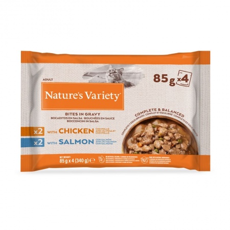 NATURE\'S VARIETY - Multipack 4 Sachets de Morceaux en Sauce pour Chat (Poulet / Saumon)