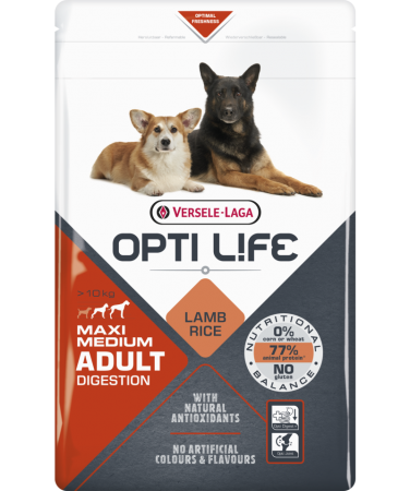 OPTI LIFE - Adult Medium & Maxi Digestion à l\'Agneau 12,5 Kg