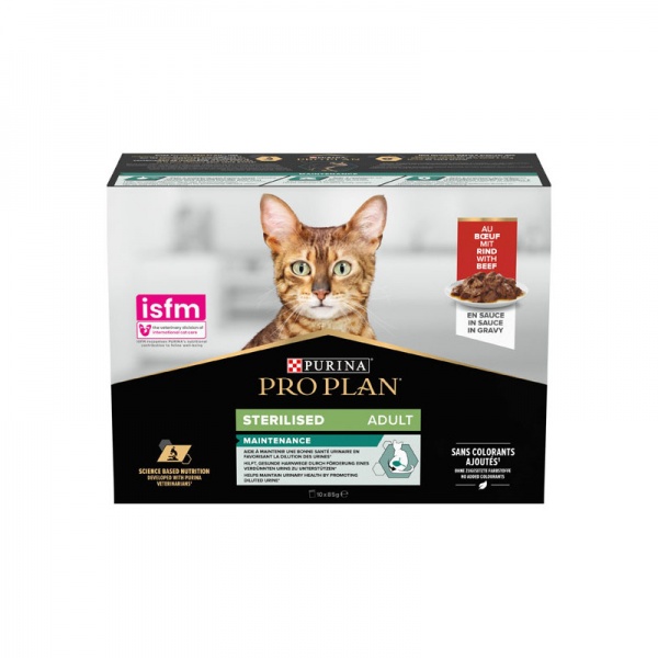 PURINA PROPLAN - Adulte St�rilis� Maintenance Morceaux en Sauce BOEUF (10x85g.)