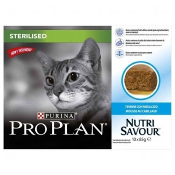 PURINA PROPLAN - NutriSavour Sterilised Cabillaud P�t�e en mousse 10x85g